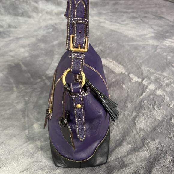 VTG Dooney & Bourke Bag Sophie Hobo Pebble Leather Navy Blue Red Lining 90s - Picture 9 of 15